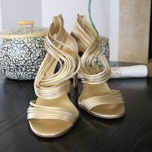 Ann Taylor Open-Toe Gold Strappy Heels (Size 8.5)